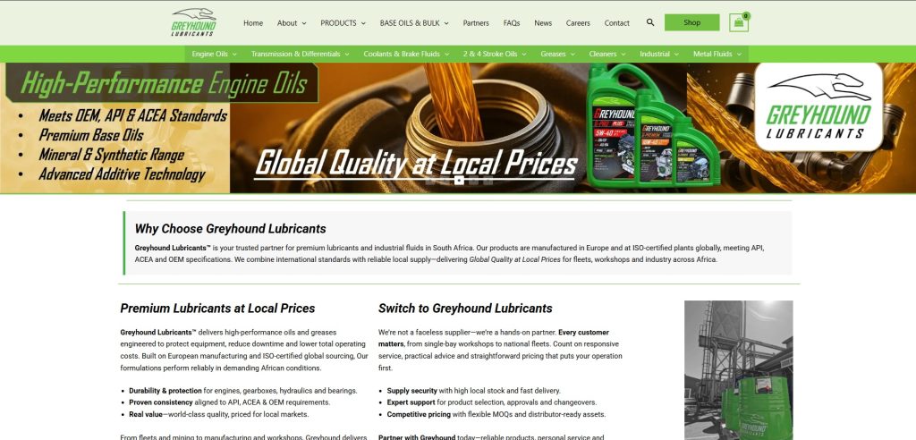 Eagle Oils Website Greyhound Lubricants Partnership Image